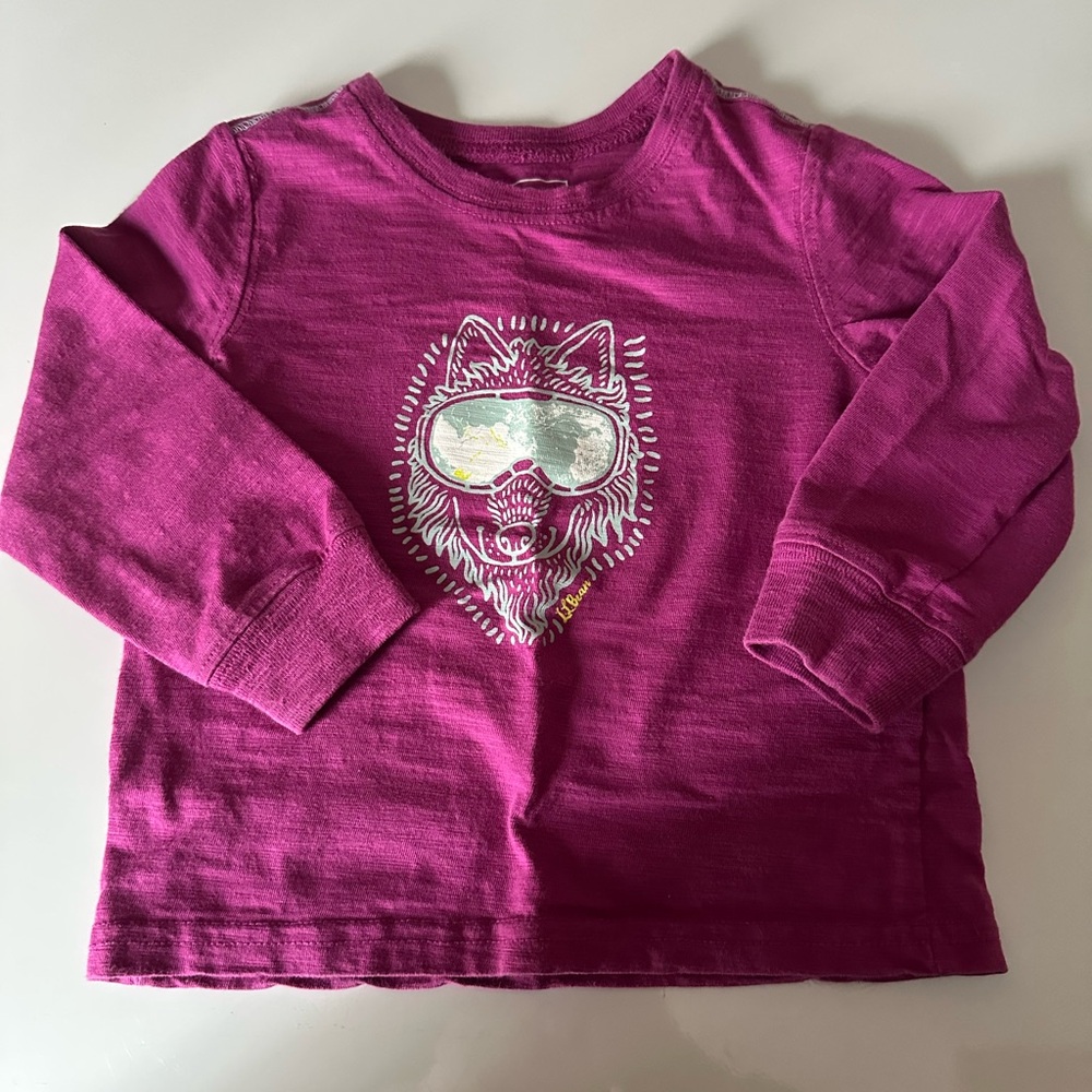 L.L. Bean Kids Magenta Long Sleeve Tee with Wolf Graphic